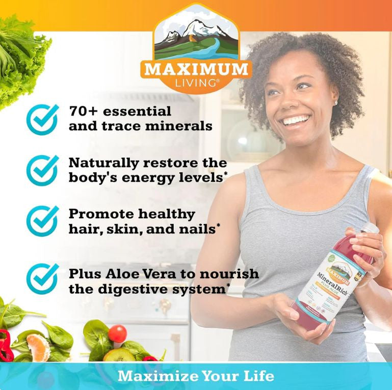 2 Bottles Maximum Living MineralRich Plus Aloe. FREE SHIPPING.