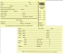 VBS Attendance Record Cards. 3"x5". Pack of 50. Generic.  SAVE 50%.