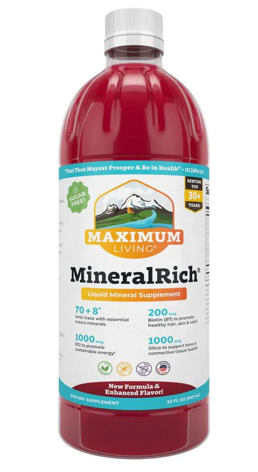 Maximum Living MineralRich Liquid Mineral Supplement (now sugar-free). 32 oz. Bottle. FREE SHIPPING.