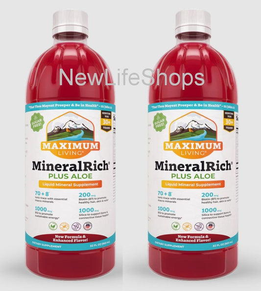 2 Bottles Maximum Living MineralRich Plus Aloe. FREE SHIPPING.