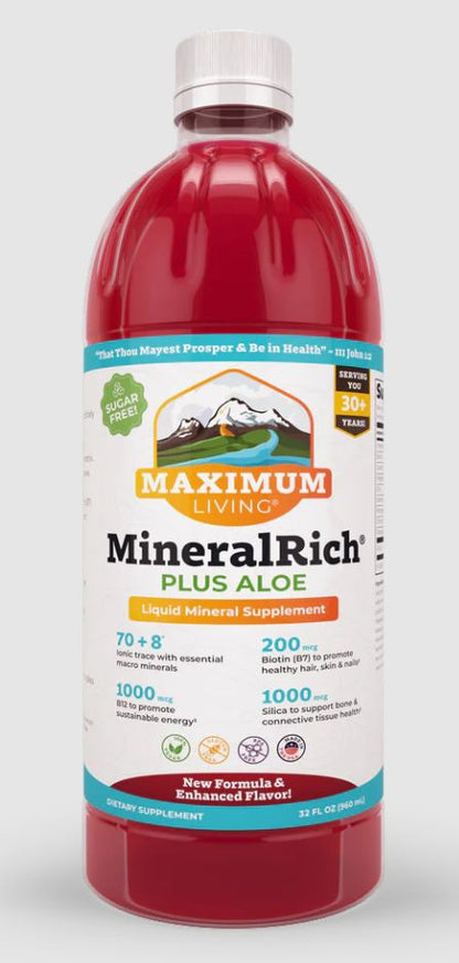 Maximum Living MineralRich Plus Aloe Liquid Mineral Supplement. 32 oz. Bottle. FREE SHIPPING.