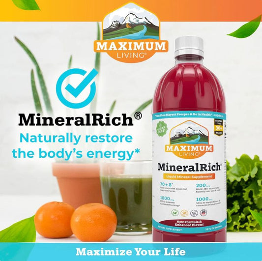 2 Bottles MineralRich by Maximum Living. Mineral Rich (now sugar-free). 64 oz. total. FREE SHIPPING.