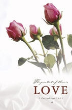 Pkg./100 Roses-I Corinth 13:13 (NIV) Bulletins (pkg.100). Save 50%.